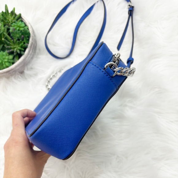 Michael Kors Blue Leather Perforated Crossbody Bag - Picture 5 of 11